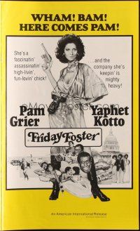 8m642 FRIDAY FOSTER pressbook '76 artwork of sexiest Pam Grier with gun and camera!