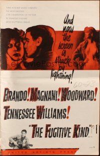 8m645 FUGITIVE KIND pressbook '60 Marlon Brando, Anna Magnani, Joanne Woodward, Sidney Lumet!