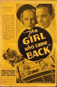 8m656 GIRL WHO CAME BACK pressbook '35 Shirley Grey turns from life of crime to help bust a gang!