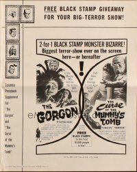 8m666 GORGON/CURSE OF THE MUMMY'S TOMB pressbook '64 biggest terror-show ever on the screen!
