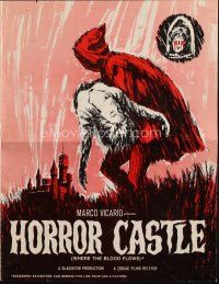 8m693 HORROR CASTLE pressbook '64 Where the Blood Flows, cool art of cloaked figure carrying girl!