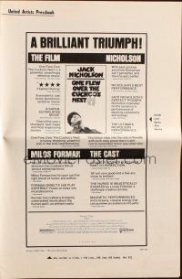 8m807 ONE FLEW OVER THE CUCKOO'S NEST pressbook '75 great c/u of Jack Nicholson, Forman classic!