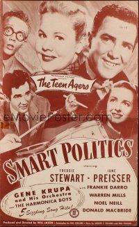 8m897 SMART POLITICS pressbook '48 Gene Krupa playing drums, Teen Agers Stewart & June Preisser!