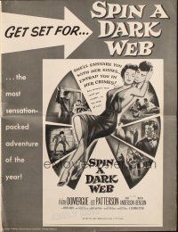 8m905 SPIN A DARK WEB pressbook '56 film noir art of sexy full length Faith Domergue with gun!