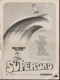 8m918 SUPERDAD pressbook '74 Walt Disney, wacky art of surfing Bob Crane & Kurt Russell w/guitar!