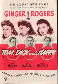 8m952 TOM, DICK & HARRY pressbook '41 pretty Ginger Rogers, George Murphy, Marshal & Meredith!