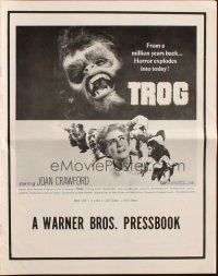 8m958 TROG pressbook '70 Joan Crawford & prehistoric monsters, wacky horror explodes into today!
