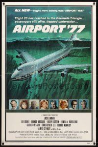 8p027 AIRPORT '77 1sh '77 Lee Grant, Jack Lemmon, Olivia de Havilland, Bermuda Triangle crash art!