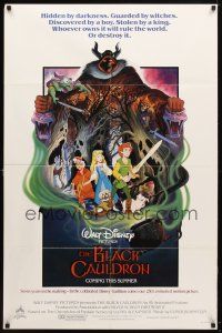 8p098 BLACK CAULDRON advance 1sh '85 first Walt Disney CG, cool fantasy art by P. Wensel!