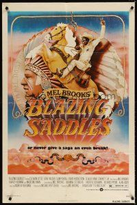 8p106 BLAZING SADDLES 1sh '74 classic Mel Brooks western, art of Cleavon Little by John Alvin!