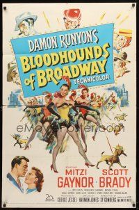 8p109 BLOODHOUNDS OF BROADWAY 1sh '52 art of Mitzi Gaynor & sexy showgirls, Damon Runyon story!