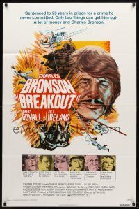8p124 BREAKOUT 1sh '75 28 years in prison for a crime he didn't commit, only Bronson can save him