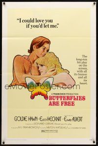 8p145 BUTTERFLIES ARE FREE 1sh '72 cool art of would-be lovers Goldie Hawn & blind Edward Albert!
