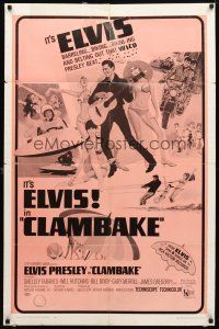 8p168 CLAMBAKE int'l 1sh '67 cool art of Elvis Presley in speed boat with sexy babes, rock & roll!
