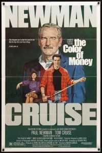 8p171 COLOR OF MONEY 1sh '86 Robert Tanenbaum artwork of Paul Newman & Tom Cruise playing pool!