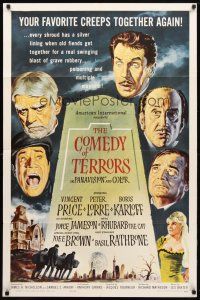 8p173 COMEDY OF TERRORS 1sh '64 Boris Karloff, Peter Lorre, Vincent Price, Joe E. Brown, Tourneur