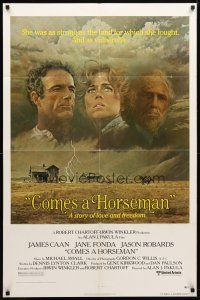 8p174 COMES A HORSEMAN 1sh '78 cool art of James Caan, Jane Fonda & Jason Robards in the sky!