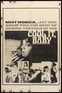 8p178 COOL IT BABY 1sh '67 cool images of sexy smoking Beverly Baum in title role!