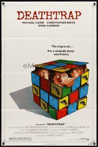 8p199 DEATHTRAP style B 1sh '82 art of Chris Reeve, Michael Caine & Dyan Cannon in Rubik's Cube!