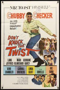 8p213 DON'T KNOCK THE TWIST 1sh '62 full-length image of dancing Chubby Checker, rock & roll!