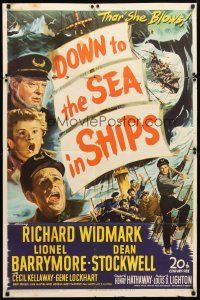 8p215 DOWN TO THE SEA IN SHIPS 1sh '49 Richard Widmark, Lionel Barrymore & Dean Stockwell!