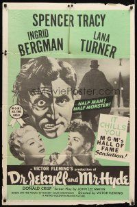8p219 DR. JEKYLL & MR. HYDE 1sh R54 cool art of Spencer Tracy as half-man, half-monster!