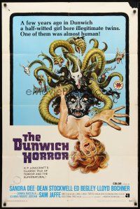 8p231 DUNWICH HORROR int'l 1sh '70 AIP, wild horror art of multi-headed monster attacking woman!