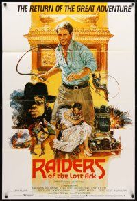 8p658 RAIDERS OF THE LOST ARK English 1sh R82 great art of adventurer Harrison Ford by Richard Amsel