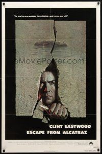 8p250 ESCAPE FROM ALCATRAZ 1sh '79 cool artwork of Clint Eastwood busting out by Lettick!