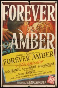 8p283 FOREVER AMBER 1sh '47 sexy Linda Darnell, Cornel Wilde, directed by Otto Preminger!