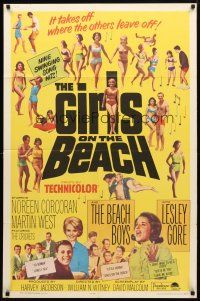 8p310 GIRLS ON THE BEACH 1sh '65 Beach Boys, Lesley Gore, LOTS of sexy babes in bikinis!