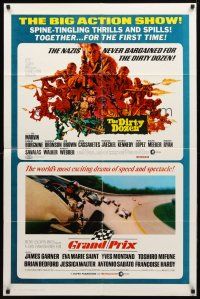 8p324 GRAND PRIX/DIRTY DOZEN 1sh '67 F1 racing driver James Garner and Lee Marvin in WWII!