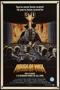 8p379 HOUSE OF WAX 1sh R81 cool Larry Salk 3-D horror artwork of man holding burning candle!