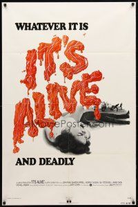 8p397 IT'S ALIVE 1sh '74 Larry Cohen directed horror, cool bloody title!