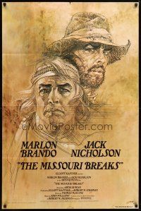 8p494 MISSOURI BREAKS advance 1sh '76 art of Marlon Brando & Jack Nicholson by Bob Peak!
