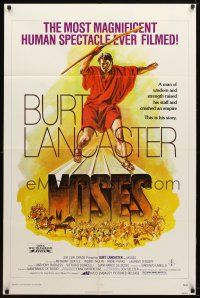 8p511 MOSES 1sh '76 religious Burt Lancaster, a man of wisdom & strength crushed an empire!