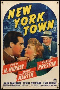8p554 NEW YORK TOWN style A 1sh '41 Mary Martin, Fred MacMurray & Robert Preston + NY skyline!