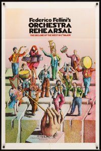 8p597 ORCHESTRA REHEARSAL 1sh '79 Federico Fellini's Prova d'orchestra, cool Bonhomme artwork!