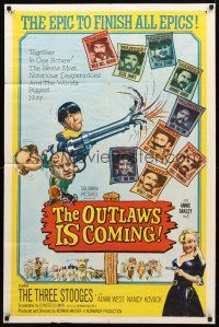 8p601 OUTLAWS IS COMING 1sh '65 The Three Stooges with Curly-Joe are wacky cowboys!