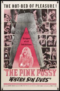 8p619 PINK PUSSY 1sh '66 where sin lives, sexy nude women, stripped of all inhibitions!