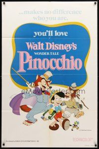 8p620 PINOCCHIO 1sh R78 Disney classic fantasy cartoon about a wooden boy who wants to be real!