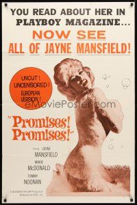 8p647 PROMISES PROMISES 1sh '63 sexy image of Jayne Mansfield wearing only bubbles!