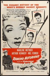 8p659 RANCHO NOTORIOUS military 1sh R60s Fritz Lang directed, art of sexy Marlene Dietrich!
