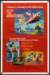 8p666 RESCUERS/MICKEY'S CHRISTMAS CAROL 1sh '83 Disney package for the holiday season!