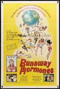 8p689 RUNAWAY HORMONES 1sh '72 Rene Bond, wild art of sex-crazed females!