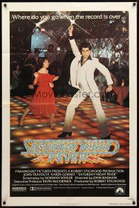 8p695 SATURDAY NIGHT FEVER 1sh '77 best image of disco dancer John Travolta & Karen Lynn Gorney!