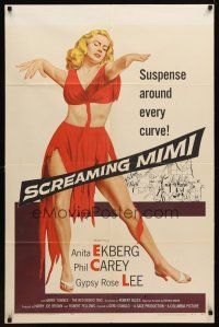 8p698 SCREAMING MIMI 1sh '58 sexy half-dressed Anita Ekberg has suspense around every curve!