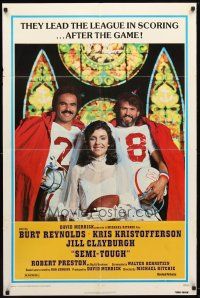 8p703 SEMI-TOUGH wedding style 1sh '77 Jill Clayburgh between Burt Reynolds & Kris Kristofferson!