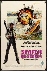 8p709 SHAFT'S BIG SCORE 1sh '72 great art of mean Richard Roundtree with big gun by John Solie!
