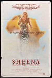 8p714 SHEENA 1sh '84 artwork of sexy Tanya Roberts with bow & arrows riding zebra in Africa!